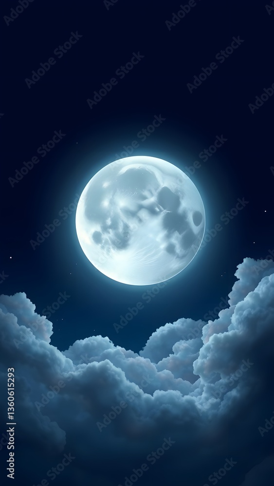 Beautiful phone wallpaper of a glowing moon surrounded by soft clouds in a serene night sky. Beautiful phone wallpaper of a glowing moon surrounded by soft clouds in a serene night sky.