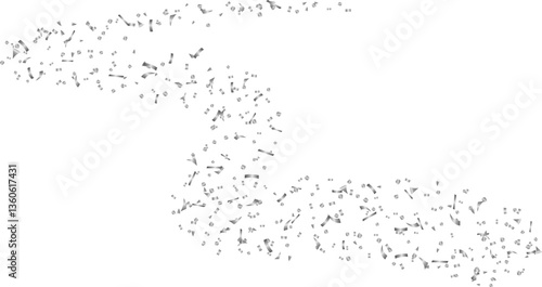 Glitter shiny silver confetti flying with curve swirl line vector illustration