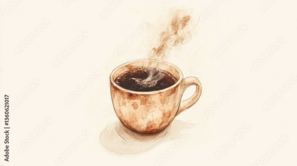 Taza de café humeante dibujo