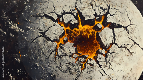 Valokuva Fractured lunar surface erupting with molten lava in a cataclysmic celestial display of destruction