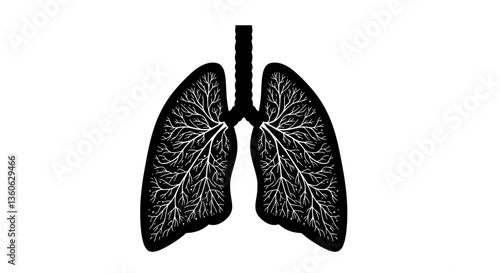 Minimalist Lung Vector Silhouette with Intricate Breath Patterns