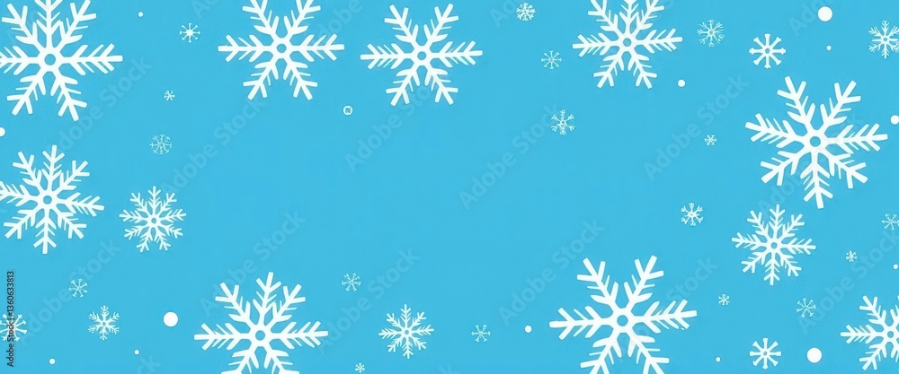 Simple flat design of white snowflakes on a square winter blue background, cold, season Simple flat design of white snowflakes on a square winter blue background, cold, season