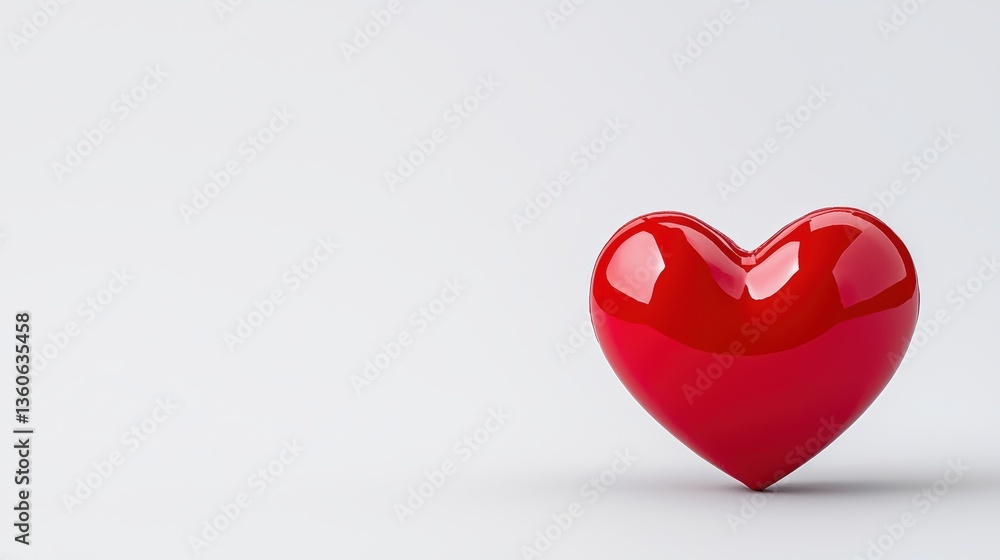 A single shiny red heart sits on a plain white background providing ample copy space perfect for Valentine's Day or love themed designs and projects. A single shiny red heart sits on a plain white background providing ample copy space perfect for Valentine's Day or love themed designs and projects.