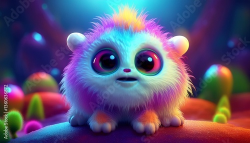 cute fluffy three eyes cartoon alien pet 3d render- 91961