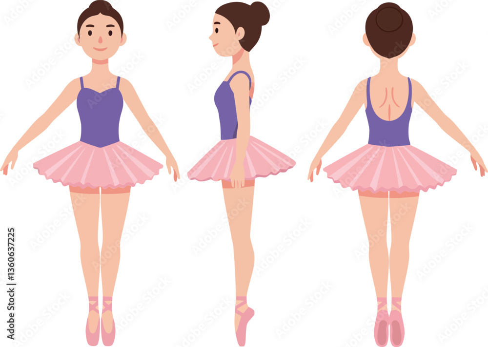 A graceful ballet dancer showcasing different poses in a flat and minimal style, expressing elegance and poise in vector art A graceful ballet dancer showcasing different poses in a flat and minimal style, expressing elegance and poise in vector art