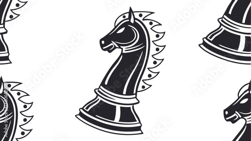 seamless vector pattern with black knight chess on white