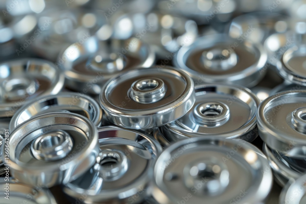 Close-up view of shiny metal weights piled together in a gym setting during the day Close-up view of shiny metal weights piled together in a gym setting during the day