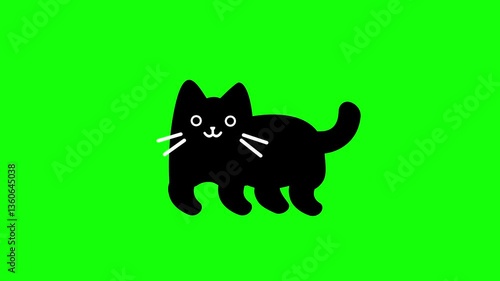 Green screen cat animation. Black cat moving up and down. Chroma key. 4K. Seamless loop. Perfect for pet themed designs, greeting cards, and social media posts.