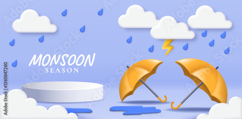 Monsoon season with umbrellas. Vector illustration