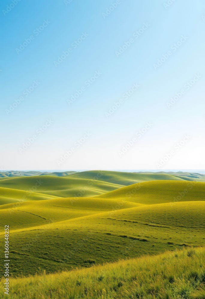 Fototapeta premium Vast, undulating green prairie under a clear sky , meadow, horizon