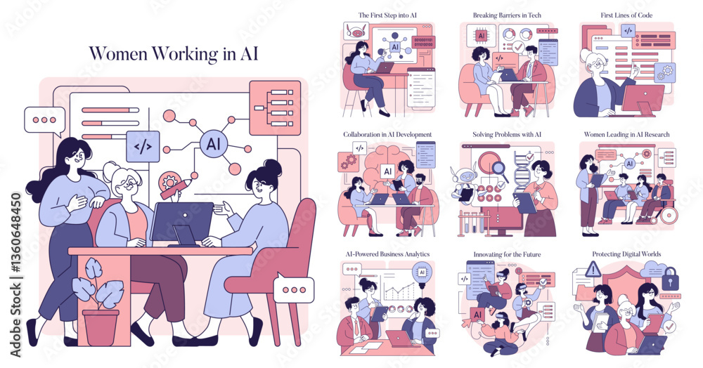 Women Working In AI. Flat Vector Illustration Women Working In AI. Flat Vector Illustration