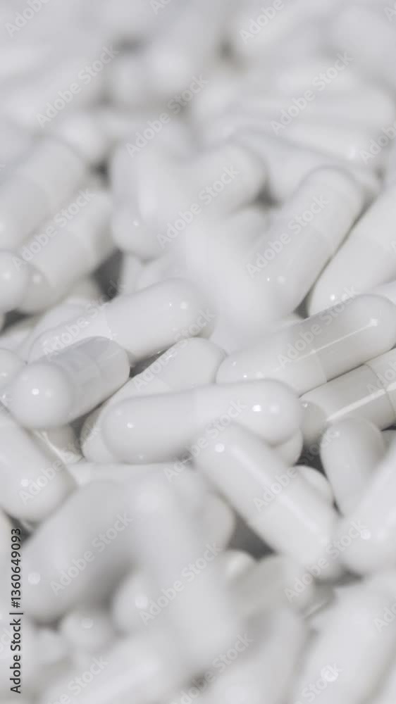 Pills capsules falling onto the surface of the tablets in slow motion. Medicine Capsules. Healthcare and pharmaceutical production concept. Close up, DOF, 4K video Pills capsules falling onto the surface of the tablets in slow motion. Medicine Capsules. Healthcare and pharmaceutical production concept. Close up, DOF, 4K video