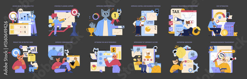 AI For Managers. Flat Vector Illustration