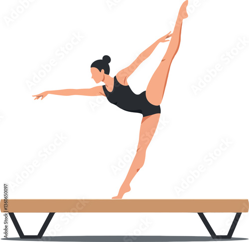 A graceful gymnast performing an elegant pose on a balance beam in a minimal style vector illustration showcasing athleticism and poise in a dynamic scene