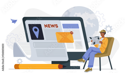Digital news and newspaper concept. Vector illustration