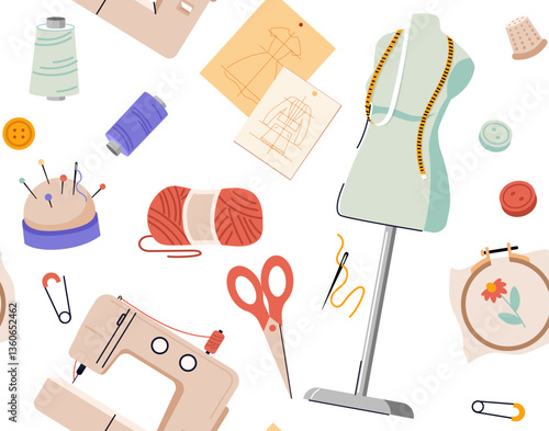 Sewing and tailoring tools pattern. Vector illustration