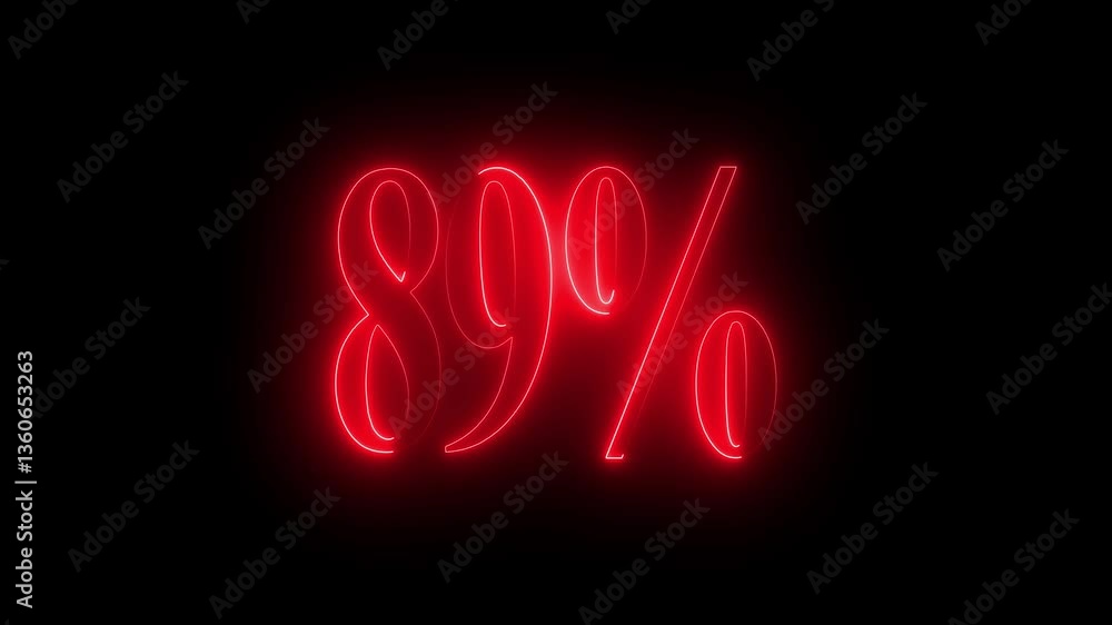 89% number text animation by red color neon on black background. 89% number text animation by red color neon on black background.