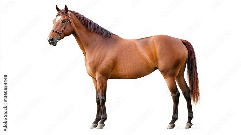Obraz premium A majestic brown horse standing gracefully, showcasing its strong physique and elegant features.