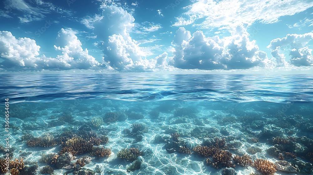 Fototapeta premium Crystal clear ocean with coral reef high resolution wallpaper