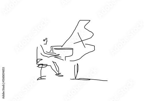 line abstract illustration of a person playing a classic piano