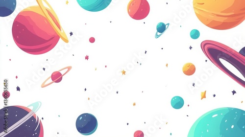 Vibrant Space Illustration with Colorful Planets