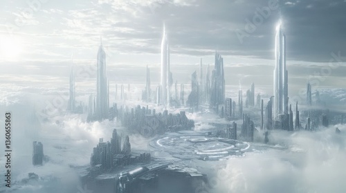 Futuristic Cityscape Above the Clouds