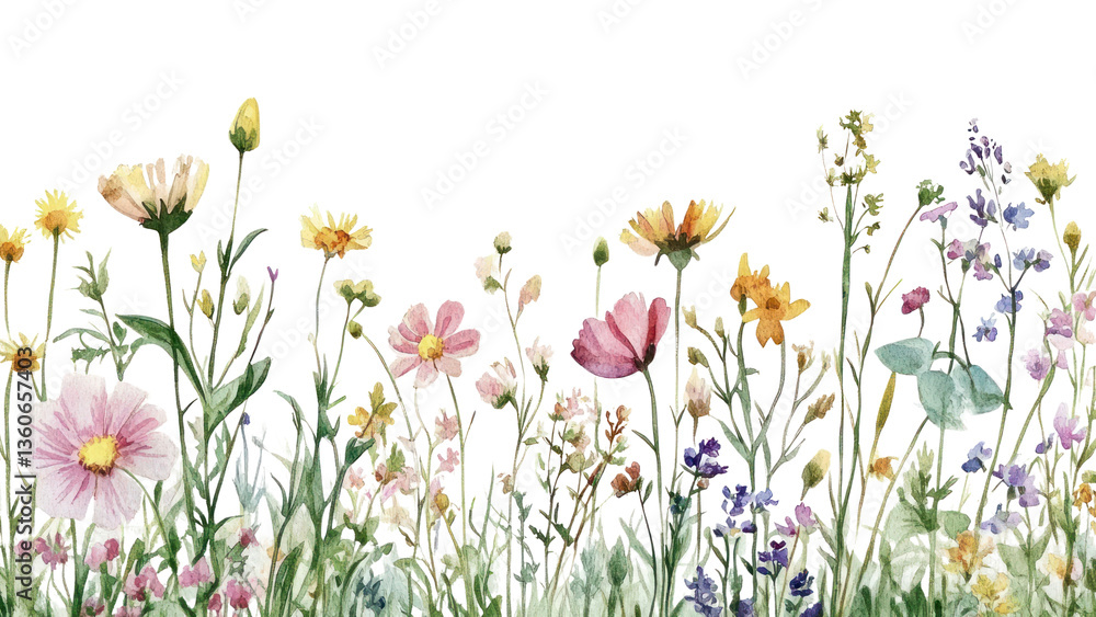 PNG Wildflower meadow flowers illustration watercolor.