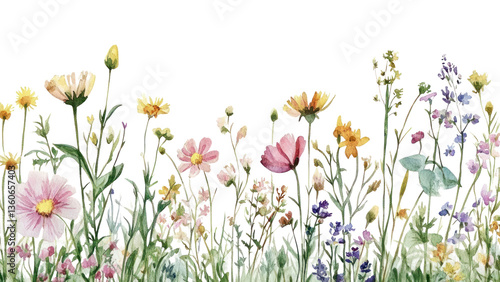 Obraz na płótnie PNG Wildflower meadow flowers illustration watercolor. w salonie
