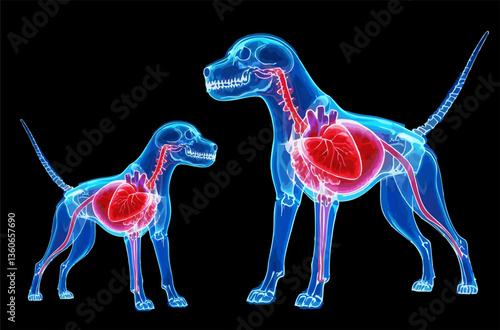 abstract illustration of a transparent dog skull with organs