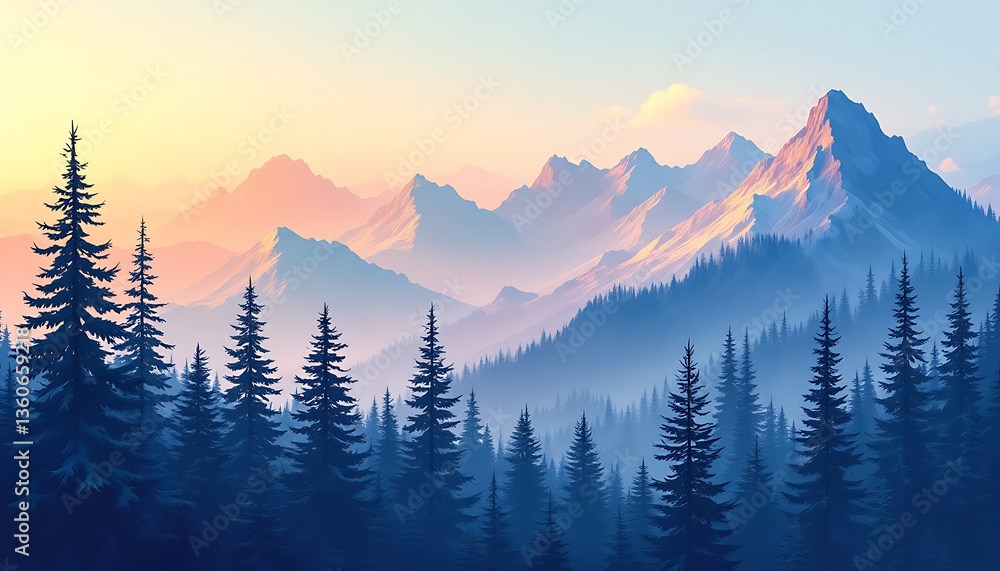 Obraz premium wallpaper trees mountains and summer landscape with mountains