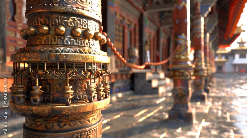 Fototapeta premium Intricate Ornamental Column with Cultural Artistry and Symbolic Patterns in a Traditional Setti