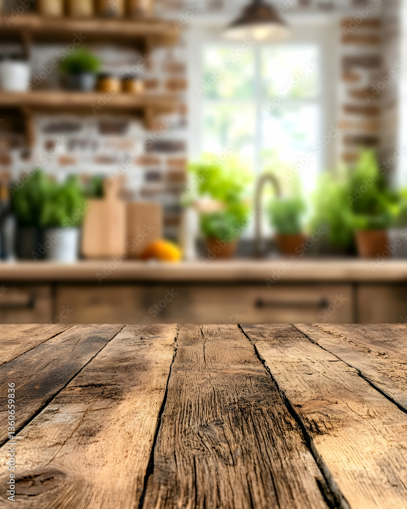 Rustic wooden countertop in a bright kitchen Rustic wooden countertop in a bright kitchen