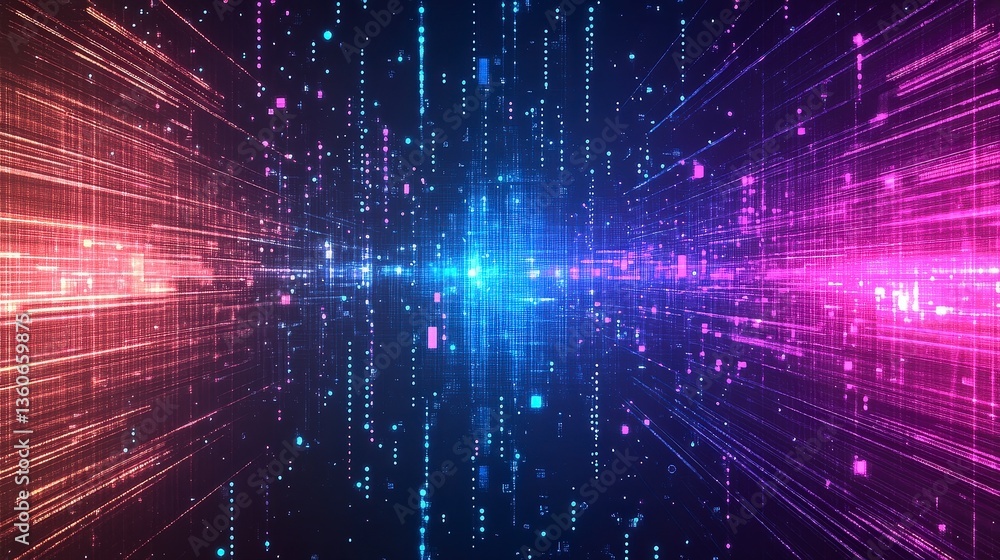 Obraz premium Abstract digital landscape with vibrant colors and data streams creating a futuristic effect.