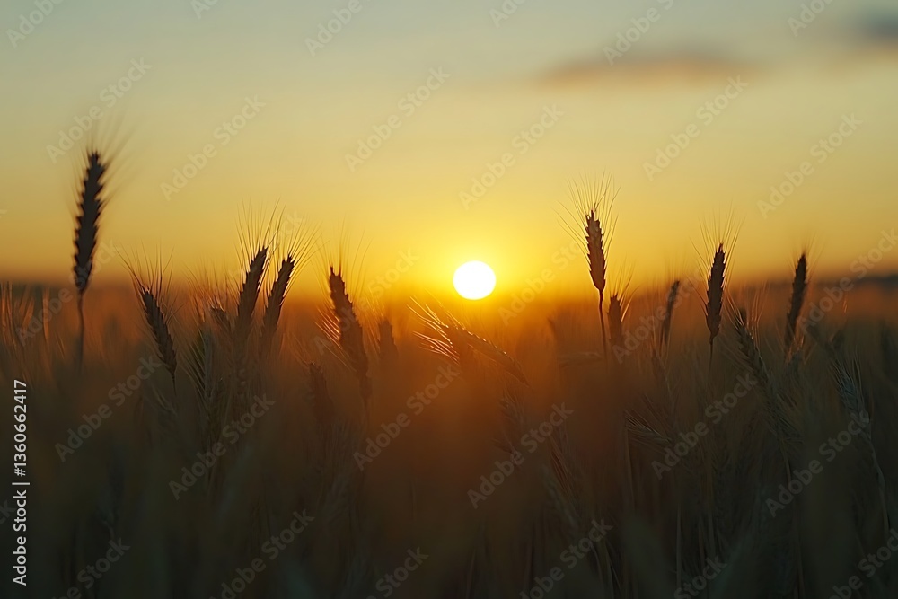 Fototapeta premium vibrant sunset over field paints plains with warm bold hues 