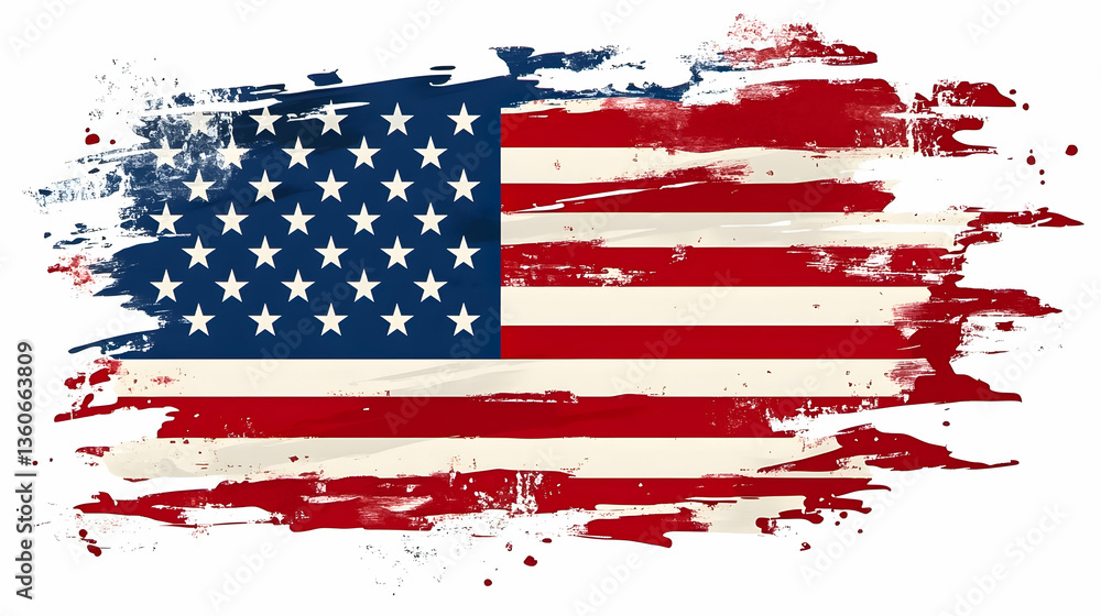 US flag depicted with artistic brush strokes in red, white, and blue colors on a light background showcasing national pride and symbolism US flag depicted with artistic brush strokes in red, white, and blue colors on a light background showcasing national pride and symbolism