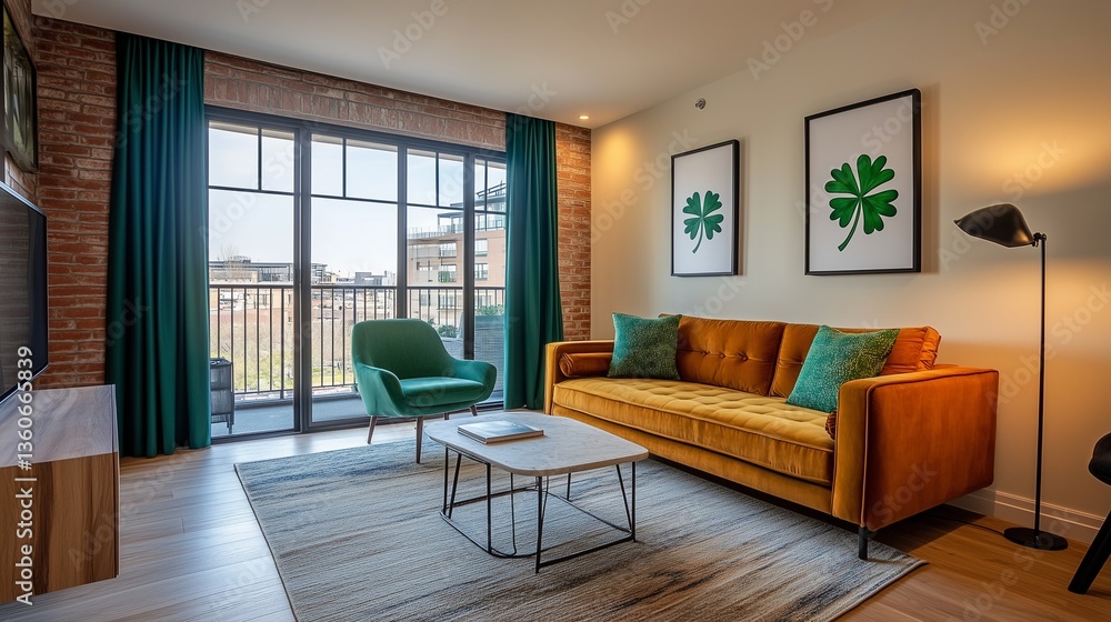 Fototapeta premium Stylish Apartment Living Room Featuring St. Patrick's Day Decorative Elements