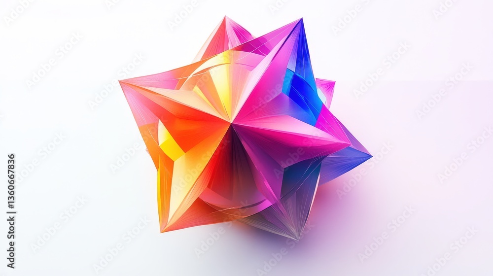 A colorful geometric crystalline shape against a white background A colorful geometric crystalline shape against a white background