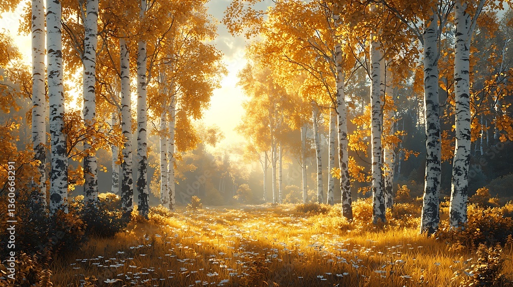 Fototapeta premium Golden autumn hills glowing under sunset high resolution Wallpaper