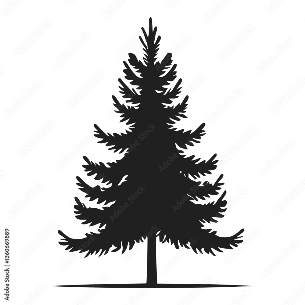 Obraz premium A clean, bold silhouette of a conifer tree against a white background.