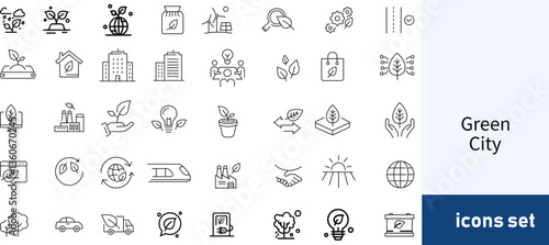 Green City Icon Set – Eco-Friendly Vector Icons for Sustainable Urban Development

