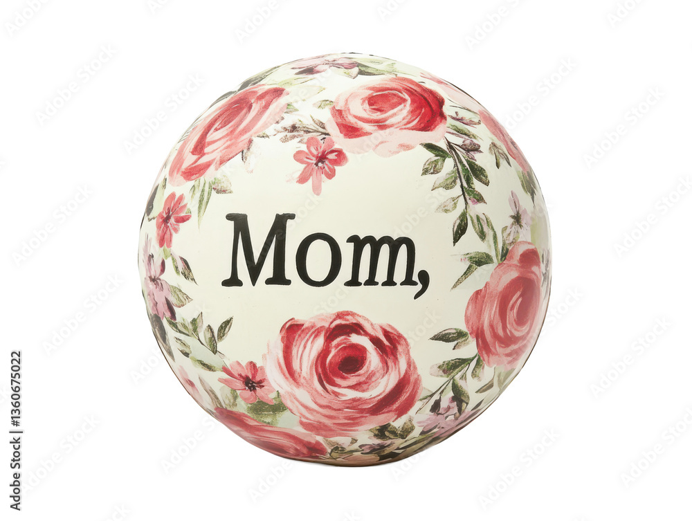 Floral Rose Patterned Sphere with Mom Text Mother's Day Gift Ornament Floral Rose Patterned Sphere with Mom Text Mother's Day Gift Ornament