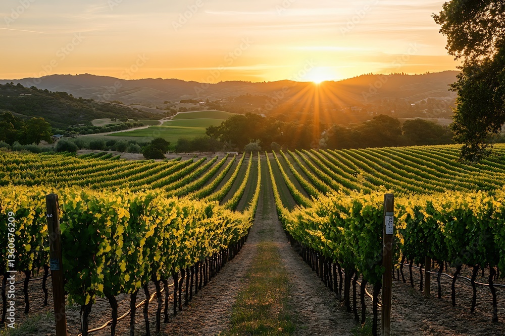 Naklejka premium radiant dusk vineyard shines with warm earthy charm 