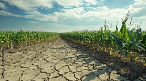 Crops in dry farm land. Drought.