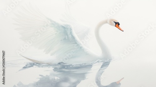 Cisne nadando en lago tranquilo