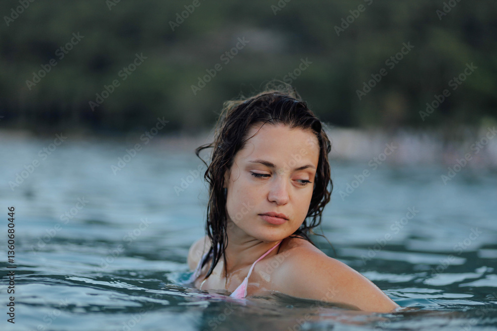 Fototapeta premium woman at resort in sea swimming and enjoying