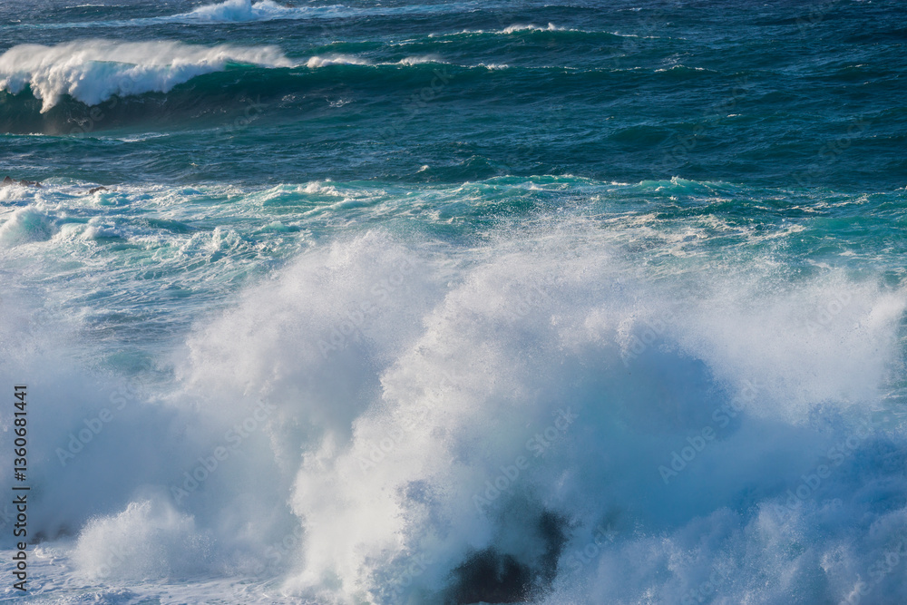 Big powerful storm waves in Porto Moniz, on the Madeira Atlantic coastline