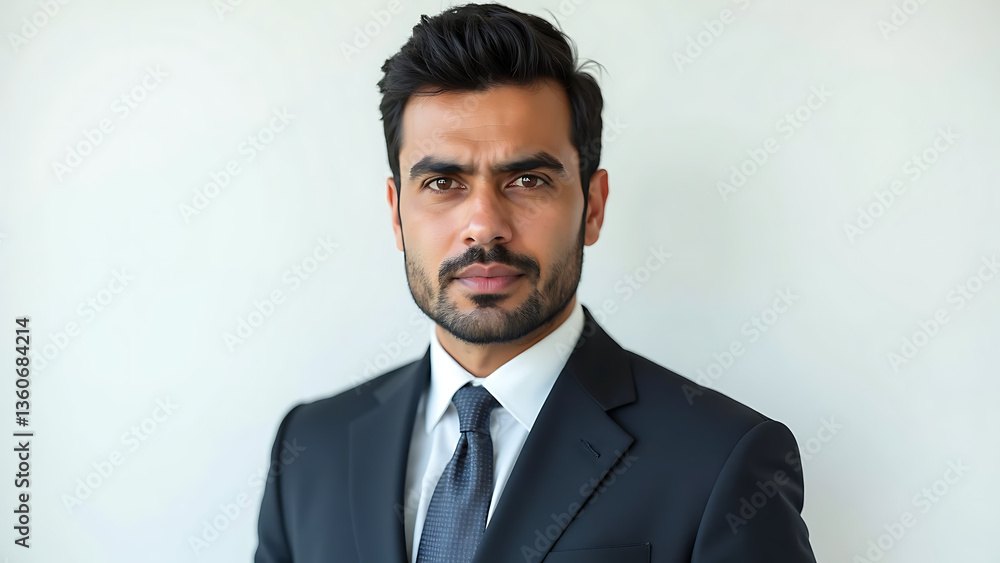 Professional Portrait of a Middle Eastern Businessman with a Serious Expression Against a Plain White Background Professional Portrait of a Middle Eastern Businessman with a Serious Expression Against a Plain White Background