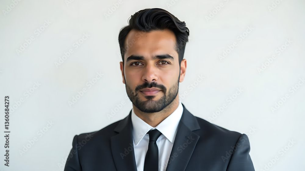 Professional Portrait of a Middle Eastern Businessman with a Serious Expression Against a Plain White Background Professional Portrait of a Middle Eastern Businessman with a Serious Expression Against a Plain White Background