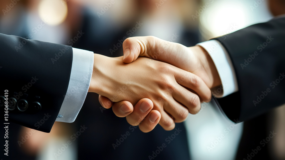 Business handshake representing agreement, partnership, and a mutual understanding between professionals in a blurred office environment. Business handshake representing agreement, partnership, and a mutual understanding between professionals in a blurred office environment.