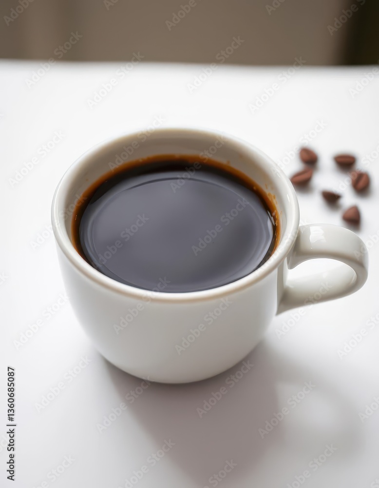 Dark espresso in small white cup, isolated on white background, cup, texture, product